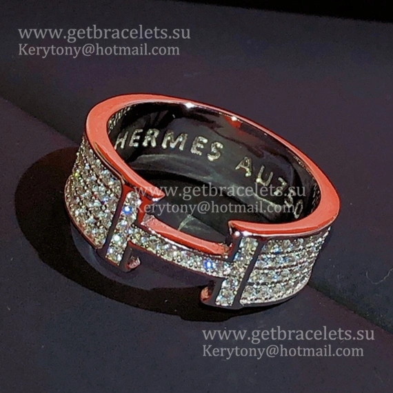 Hermes H LOGO Ring White Gold With Pave Diamonds Newest Design Women Jewelry