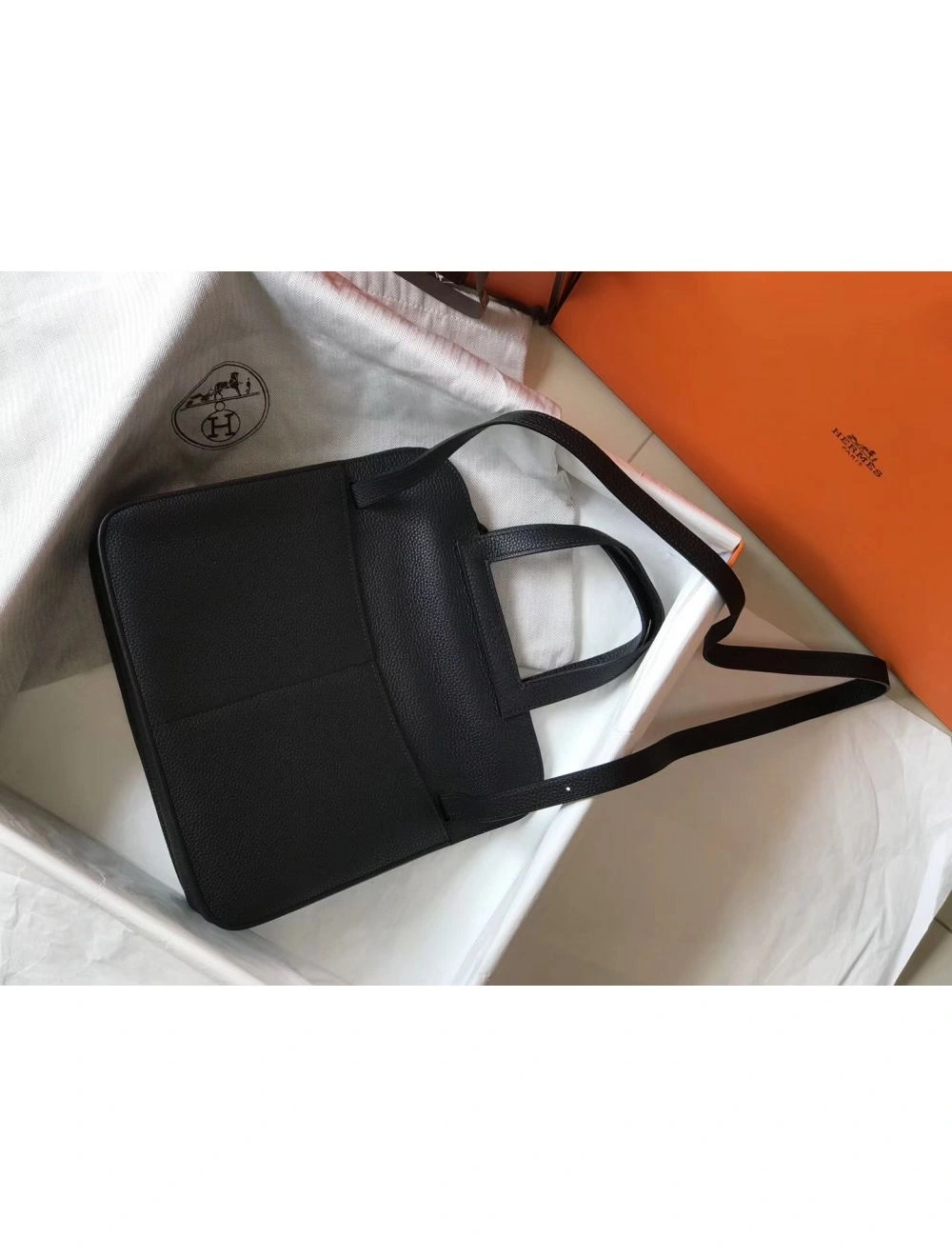 Hermes Halzan 31cm Bag In Black Clemence Leather