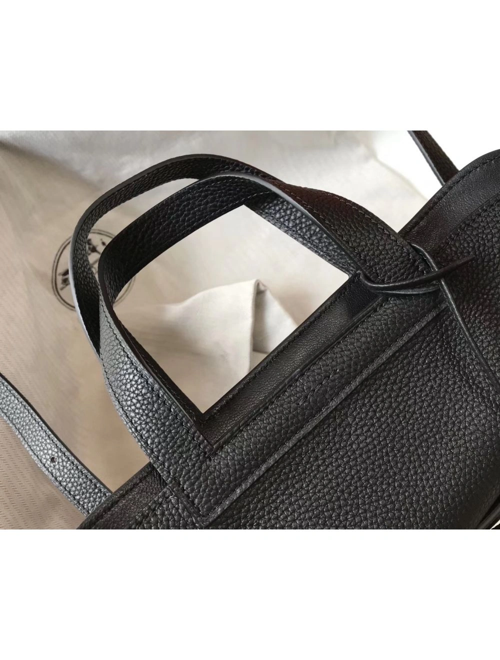 Hermes Halzan 31cm Bag In Black Clemence Leather