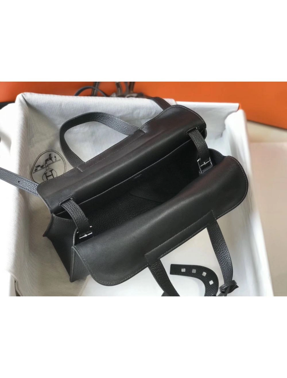 Hermes Halzan 31cm Bag In Black Clemence Leather