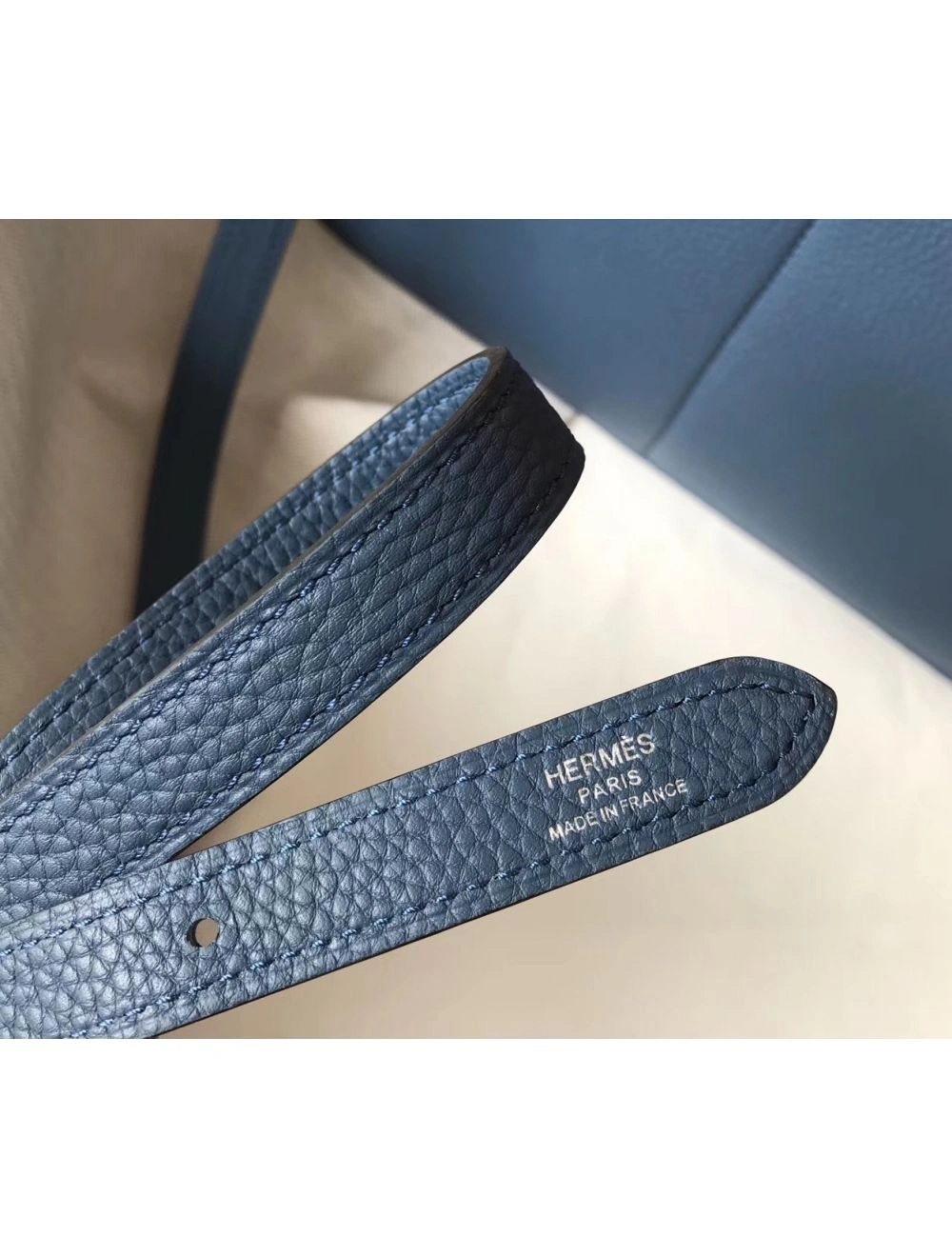 Hermes Halzan 31cm Bag In Blue Agate Clemence Leather