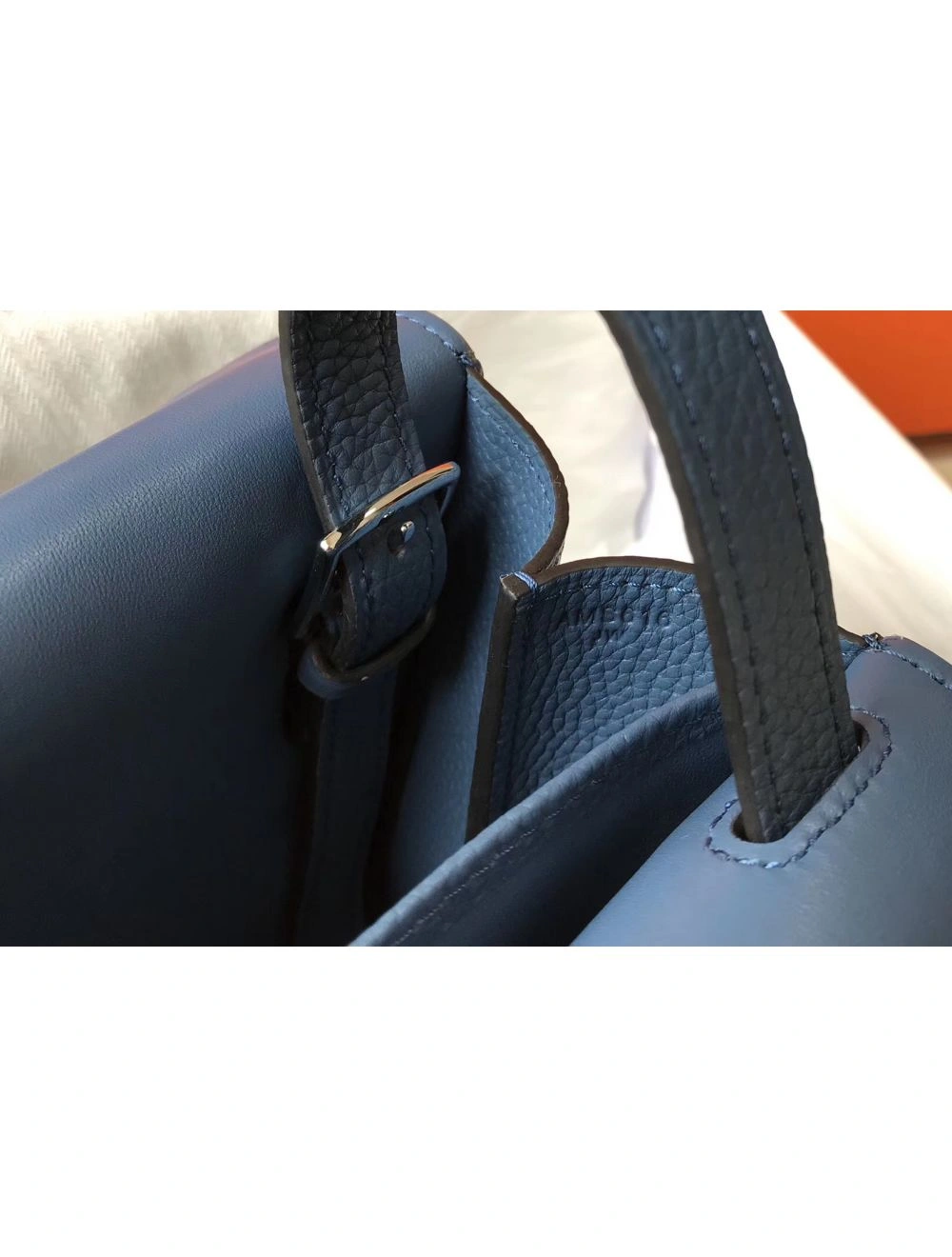 Hermes Halzan 31cm Bag In Blue Agate Clemence Leather