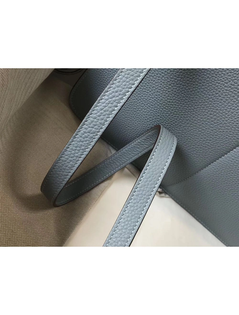 Hermes Halzan 31cm Bag In Blue Lin Clemence Leather