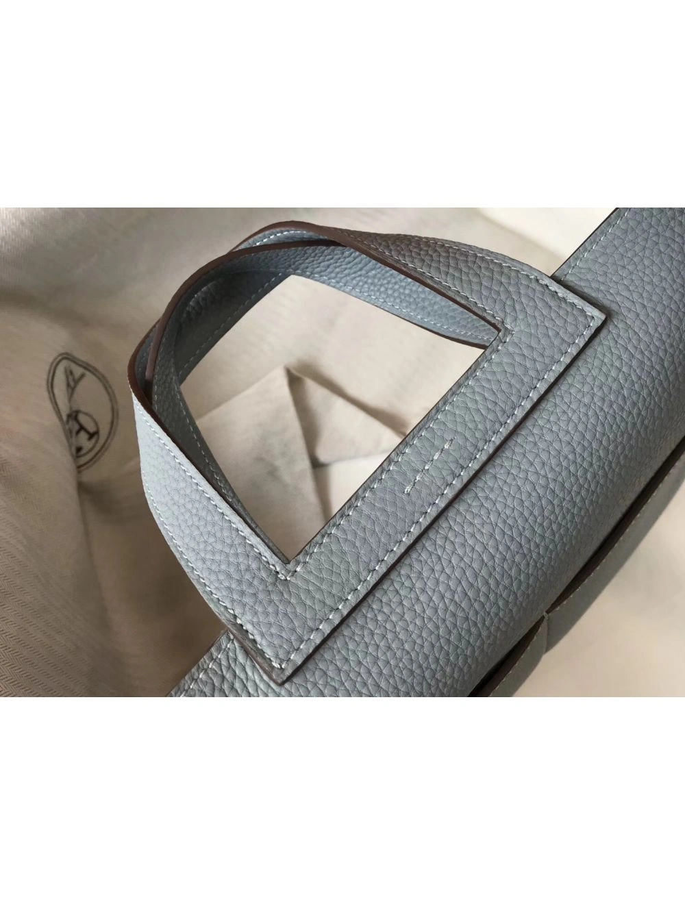 Hermes Halzan 31cm Bag In Blue Lin Clemence Leather