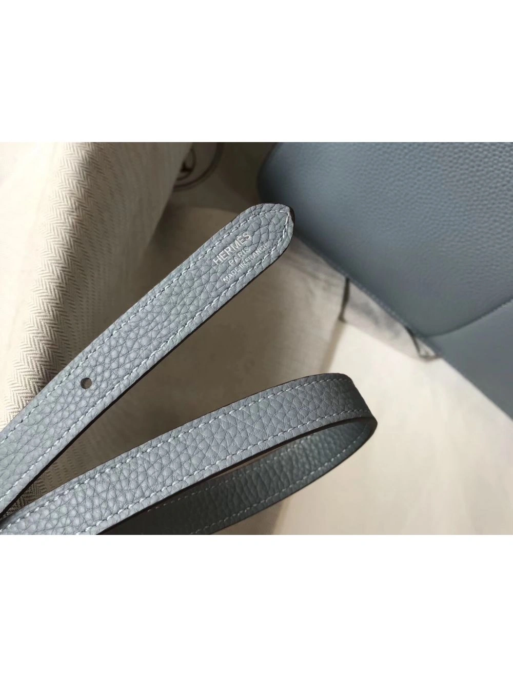 Hermes Halzan 31cm Bag In Blue Lin Clemence Leather