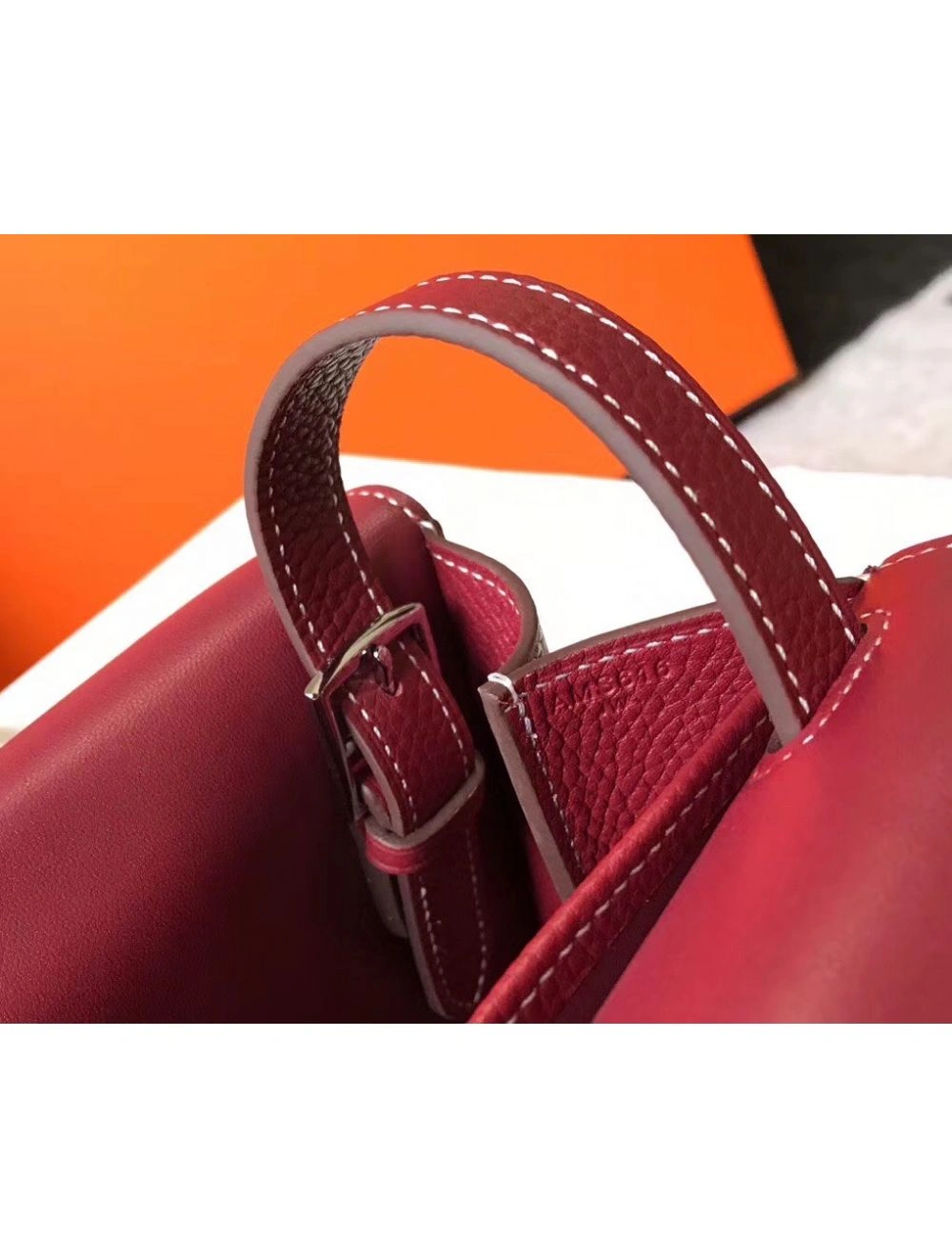 Hermes Halzan 31cm Bag In Bordeaux Clemence Leather