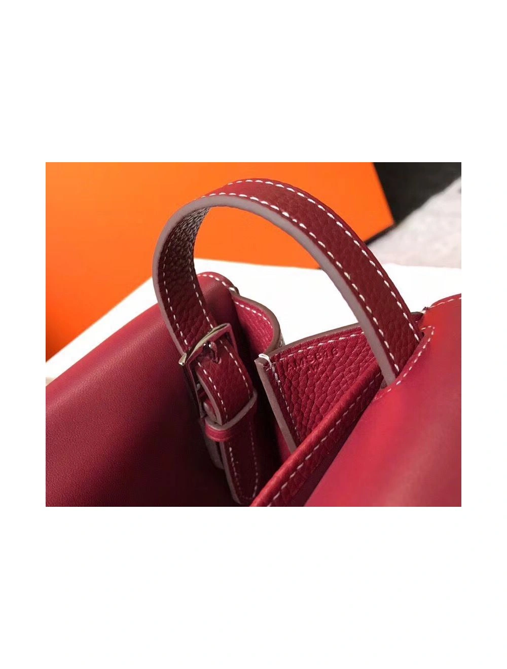 Hermes Halzan 31cm Bag In Bordeaux Clemence Leather