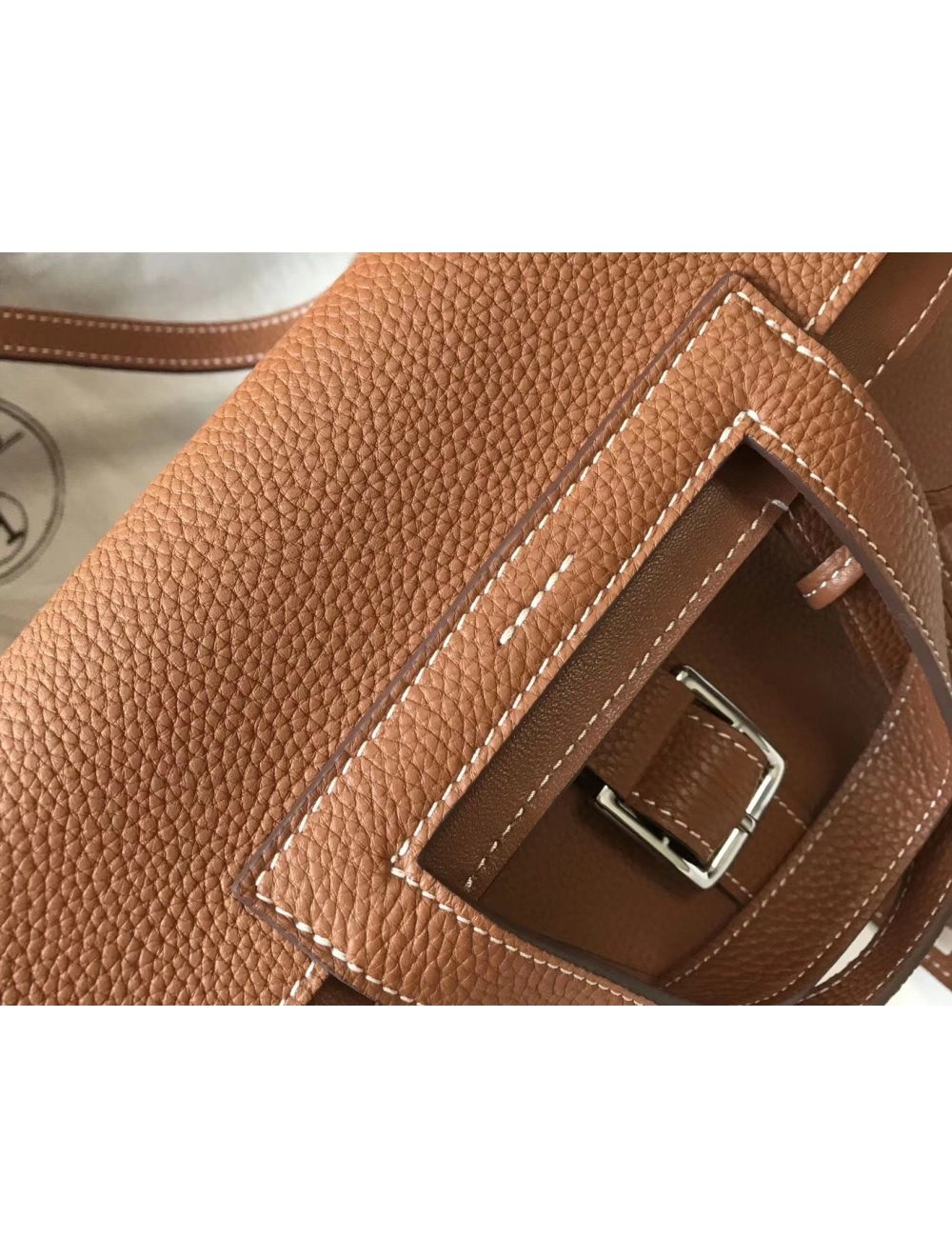 Hermes Halzan 31cm Bag In Gold Clemence Leather