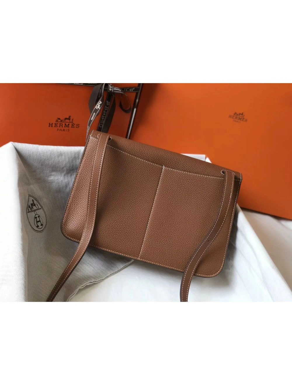Hermes Halzan 31cm Bag In Gold Clemence Leather