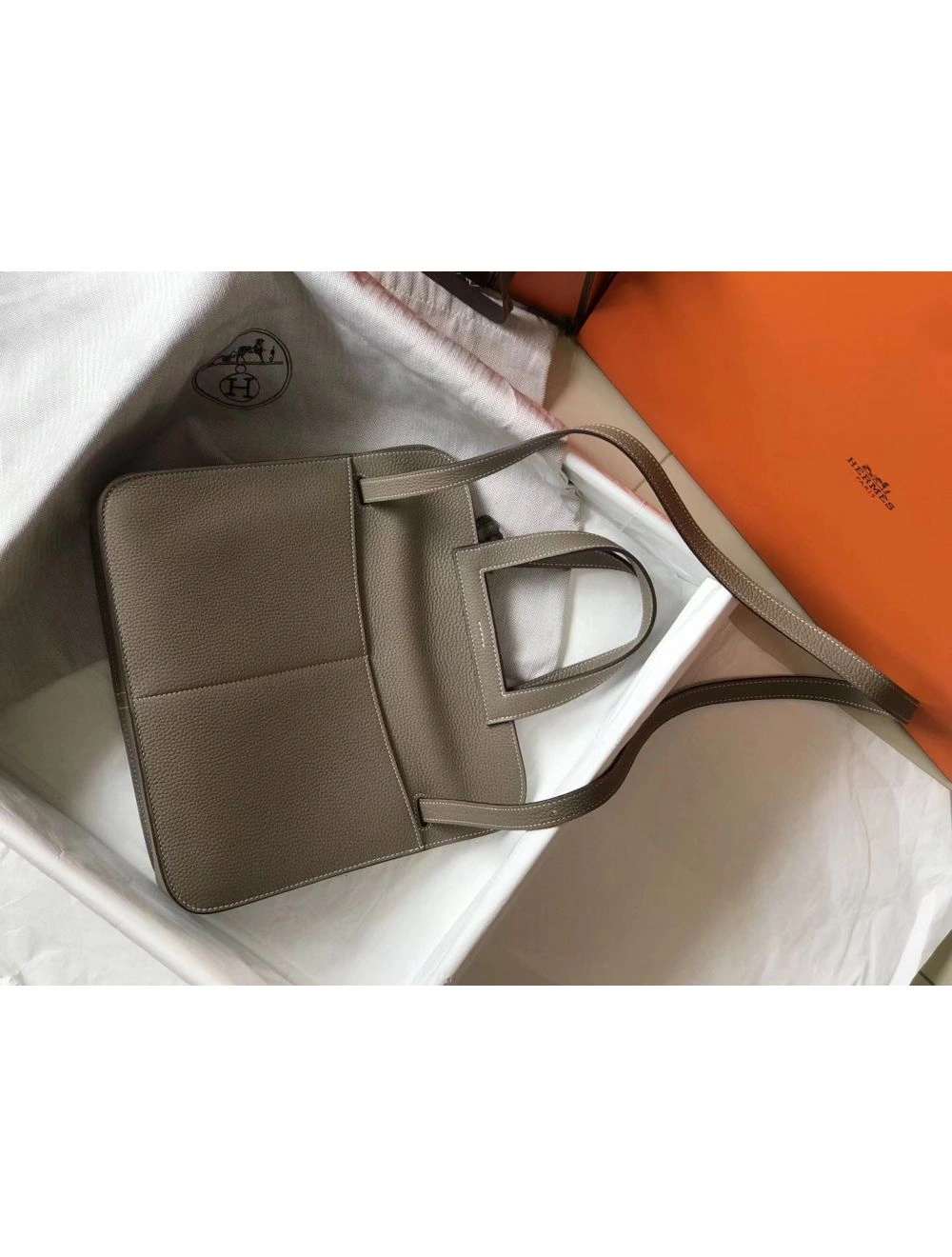 Hermes Halzan 31cm Bag In Grey Clemence Leather
