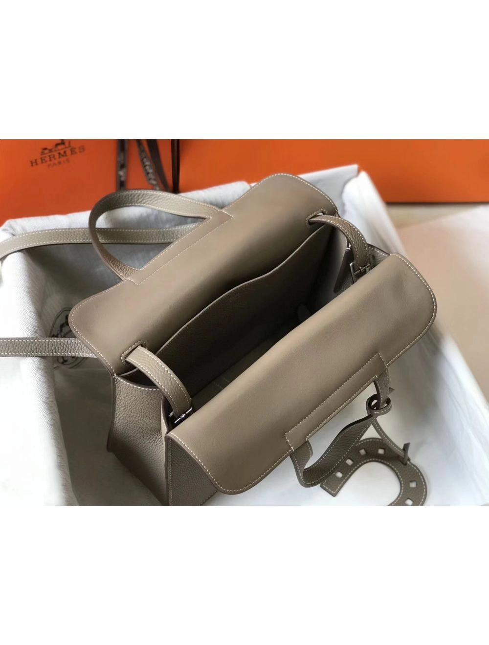 Hermes Halzan 31cm Bag In Grey Clemence Leather