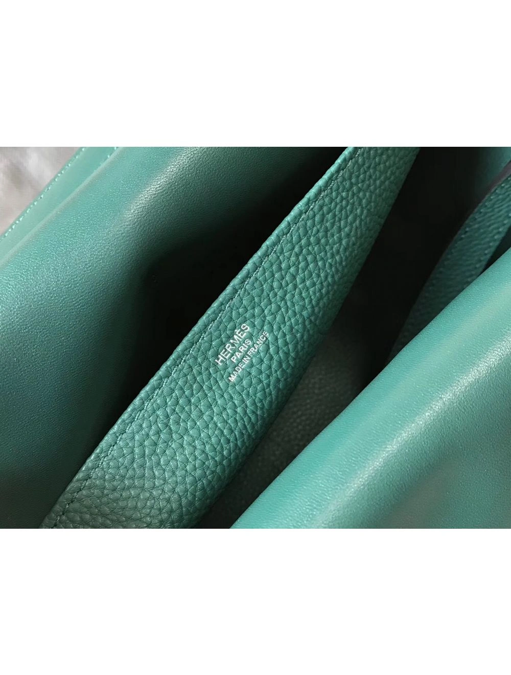 Hermes Halzan 31cm Bag In Malachite Clemence Leather