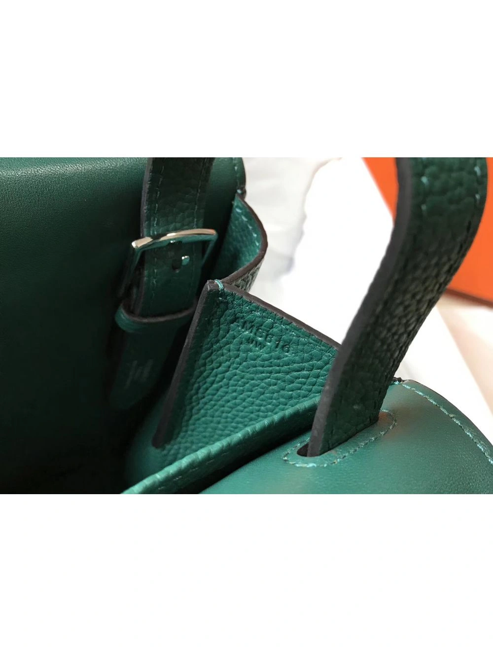 Hermes Halzan 31cm Bag In Malachite Clemence Leather