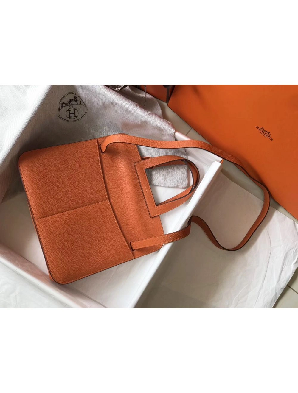 Hermes Halzan 31cm Bag In Orange Clemence Leather