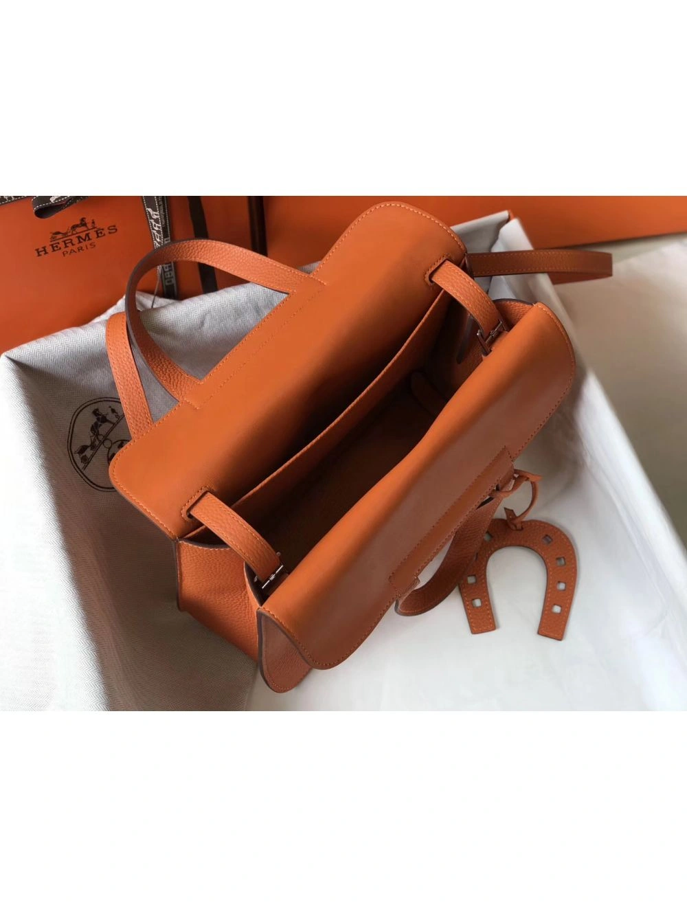Hermes Halzan 31cm Bag In Orange Clemence Leather