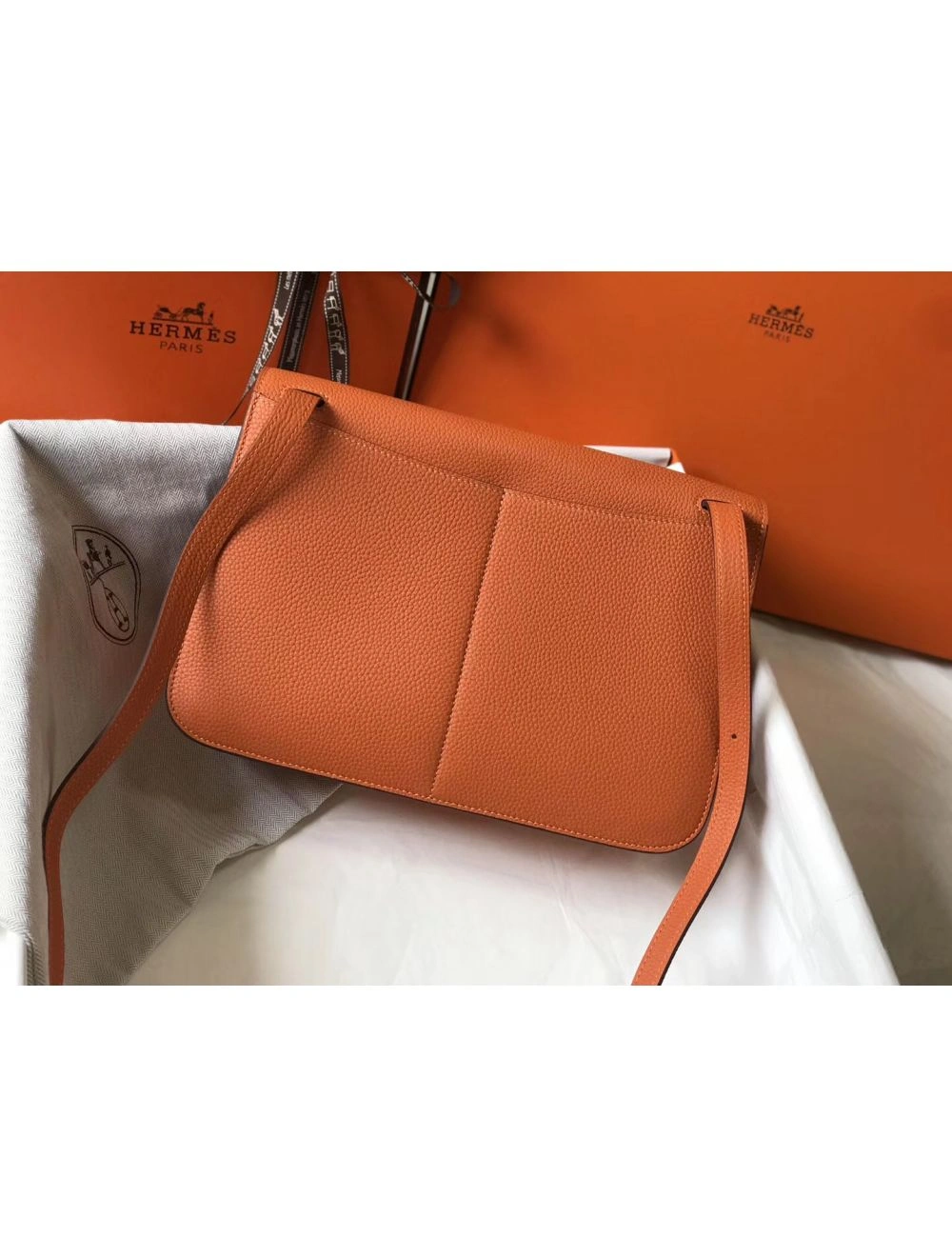 Hermes Halzan 31cm Bag In Orange Clemence Leather