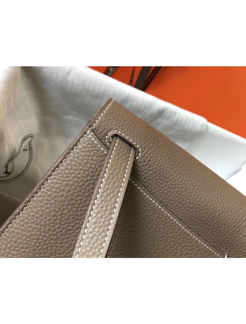 Hermes Halzan 31cm Bag In Taupe Clemence Leather