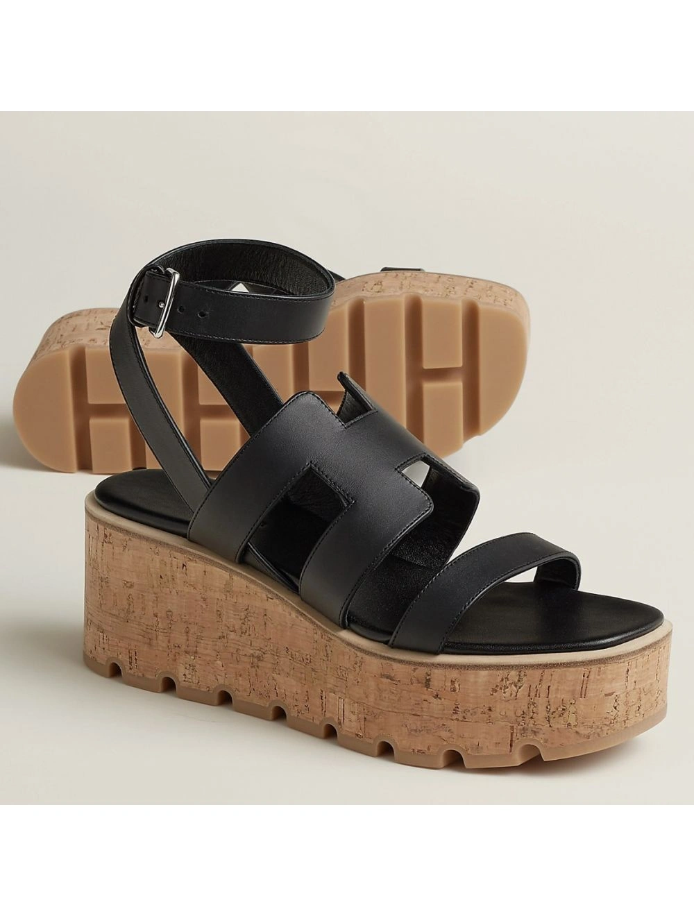 Hermes Havane 30 Sandals in Black Calfskin Leather