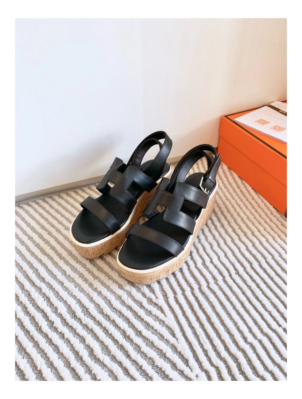 Hermes Havane 30 Sandals in Black Calfskin Leather