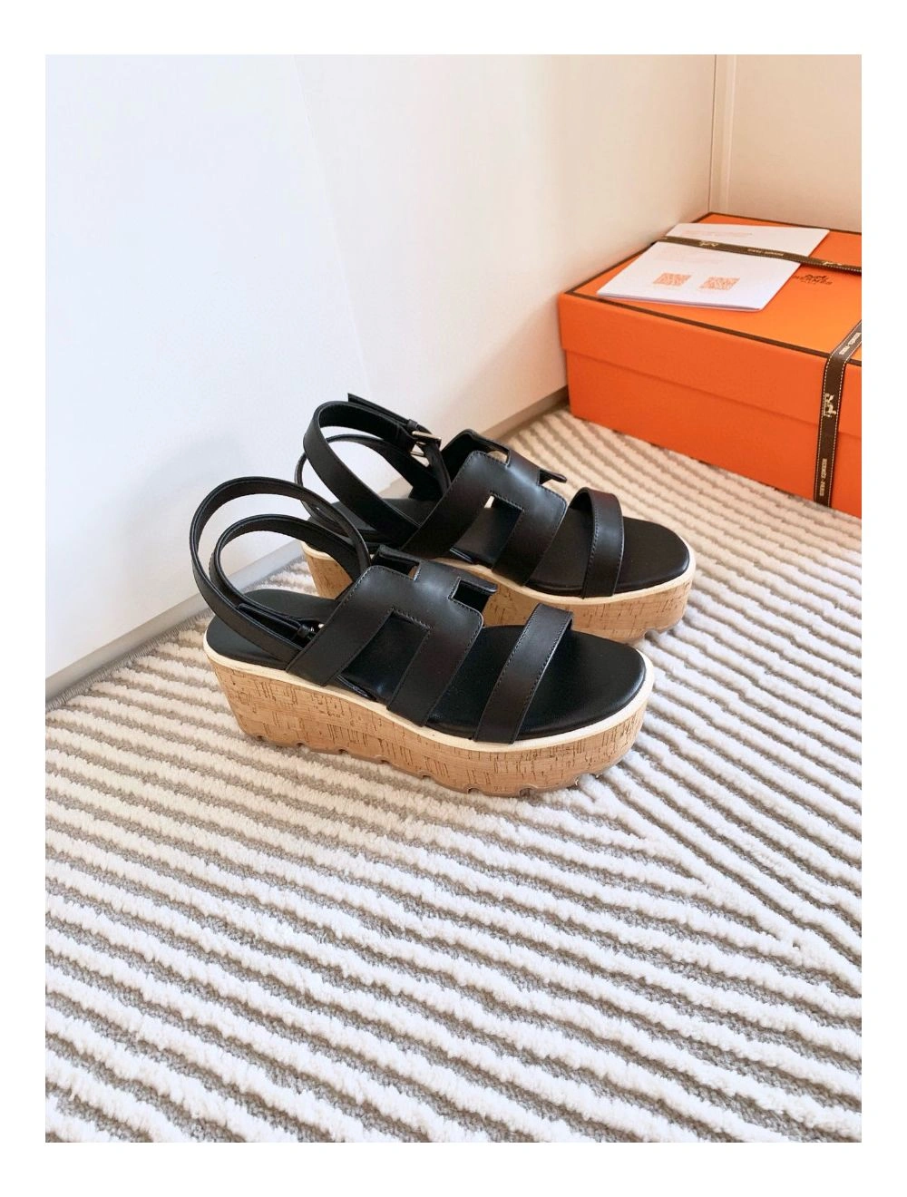 Hermes Havane 30 Sandals in Black Calfskin Leather