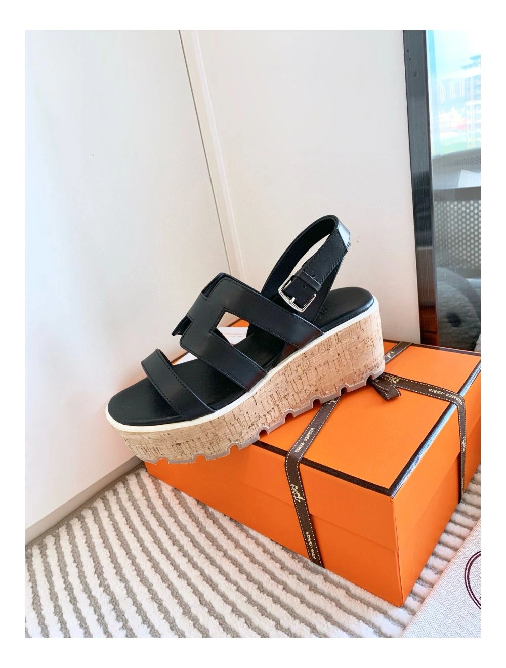 Hermes Havane 30 Sandals in Black Calfskin Leather
