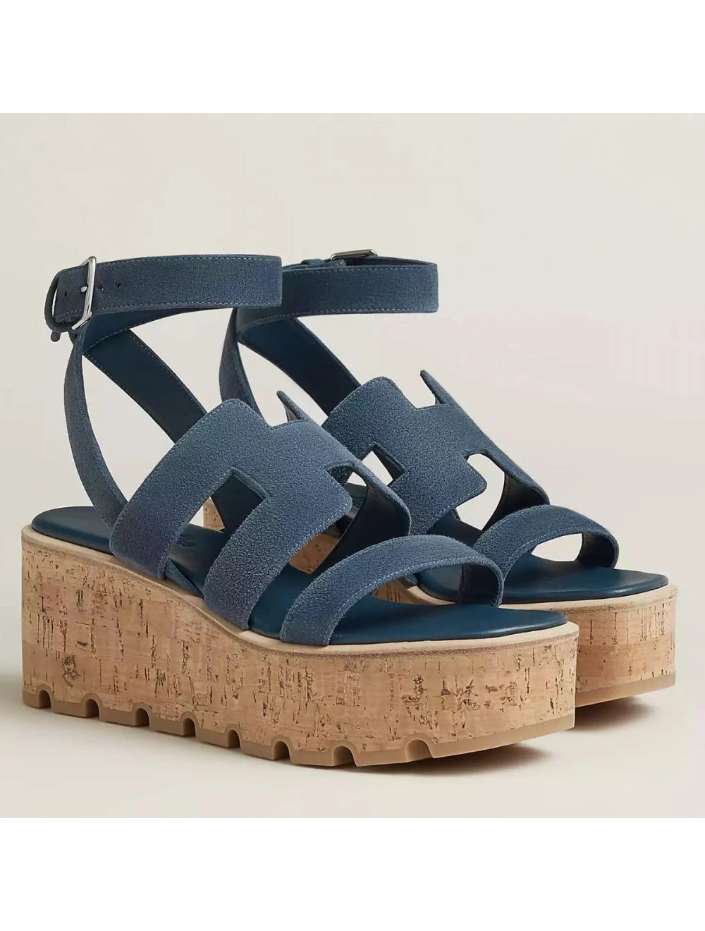 Hermes Havane 30 Sandals in Blue Suede Leather