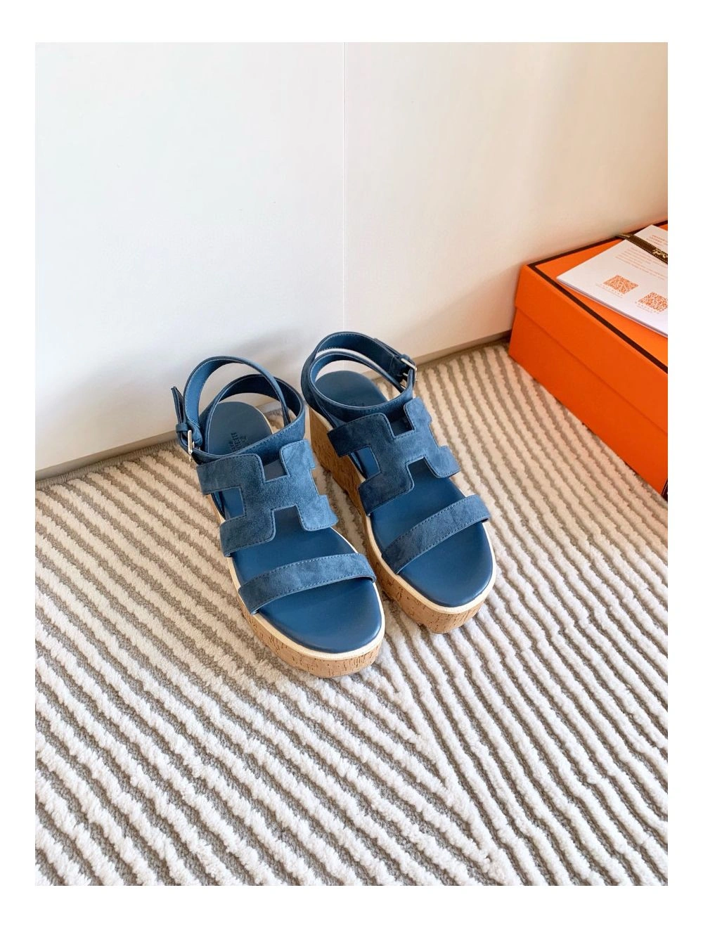 Hermes Havane 30 Sandals in Blue Suede Leather