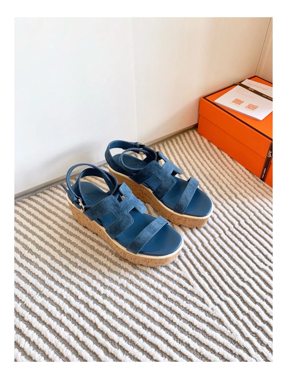 Hermes Havane 30 Sandals in Blue Suede Leather