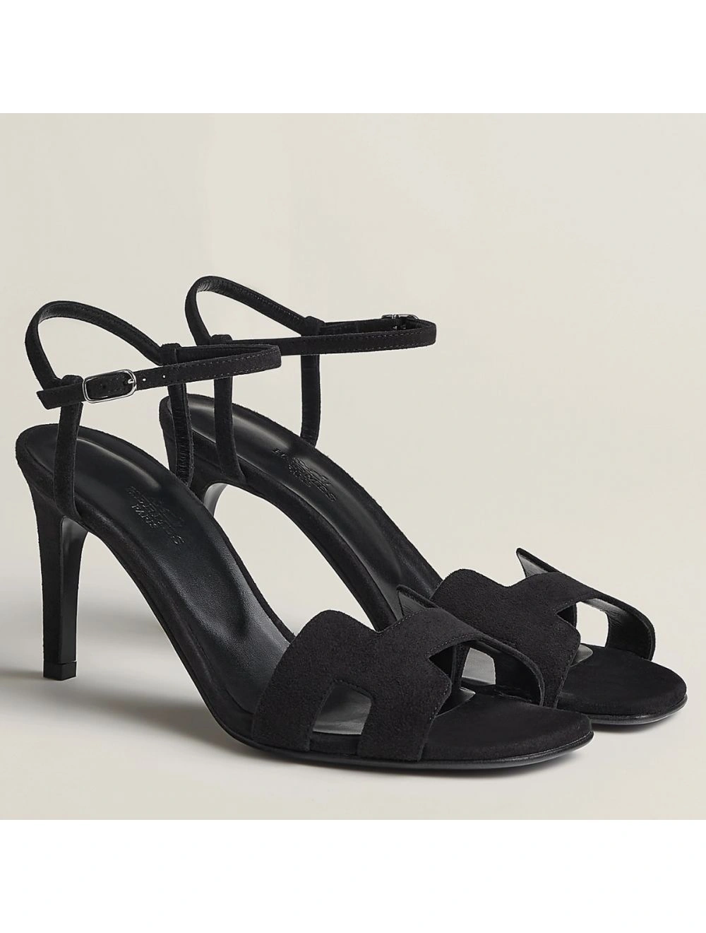 Hermes Heden 80 Sandals in Black Suede Leather