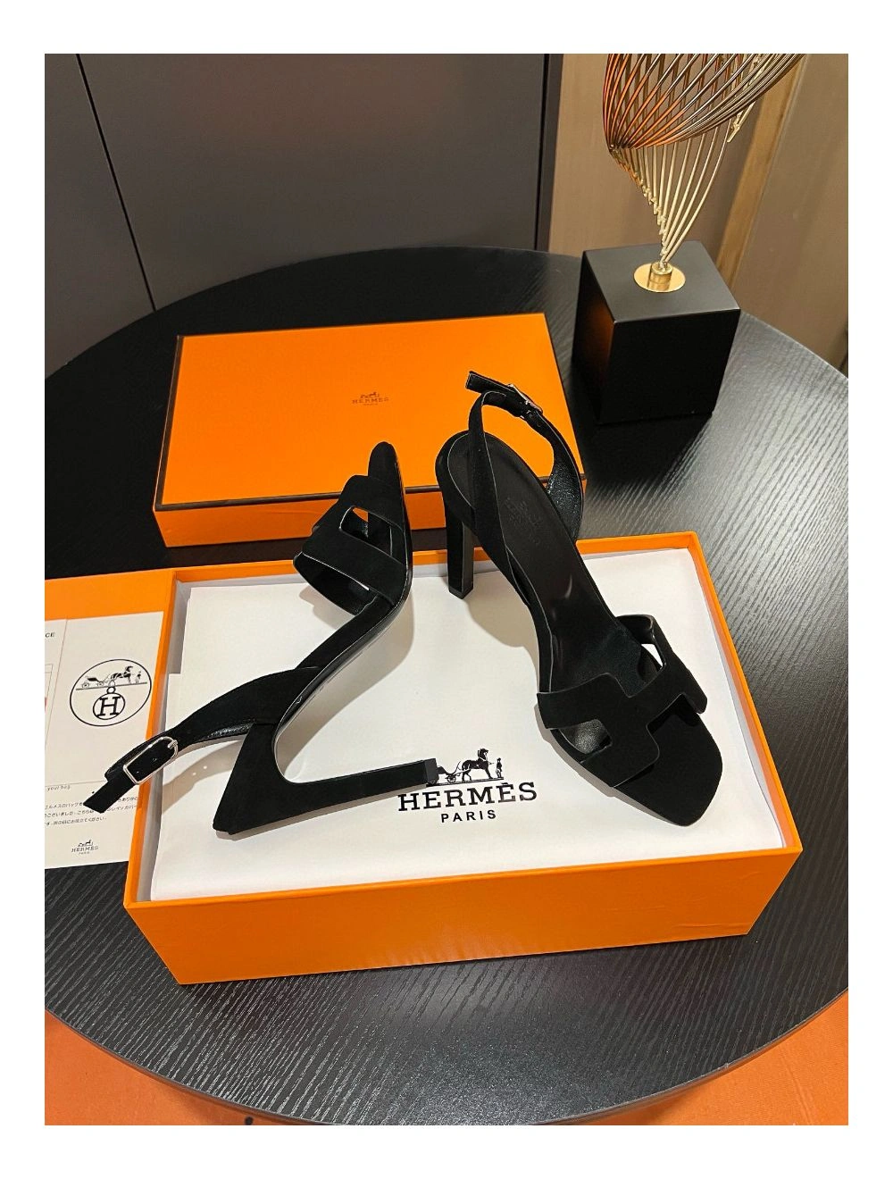 Hermes Heden 80 Sandals in Black Suede Leather