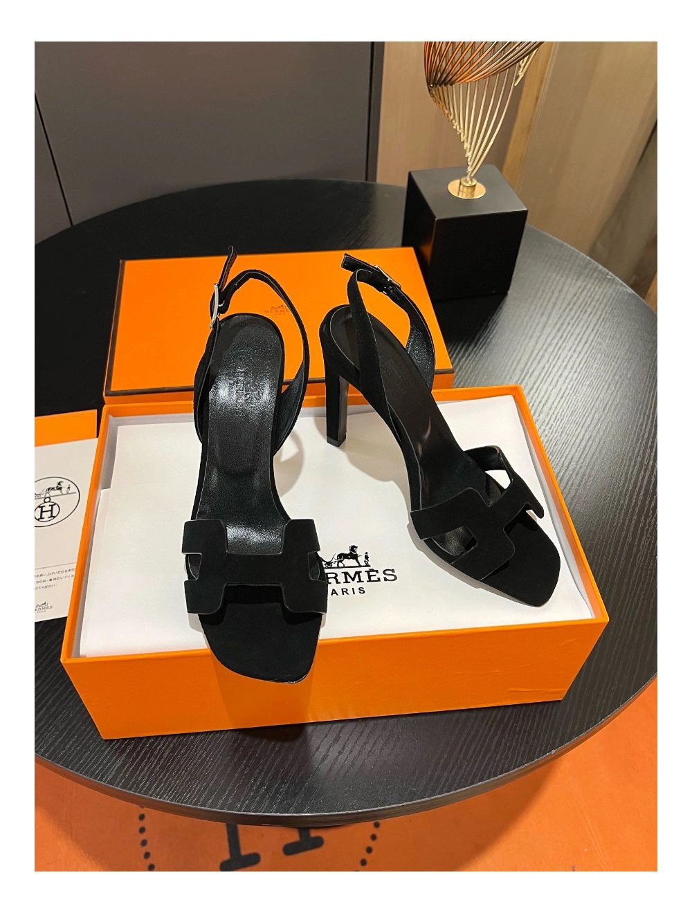Hermes Heden 80 Sandals in Black Suede Leather