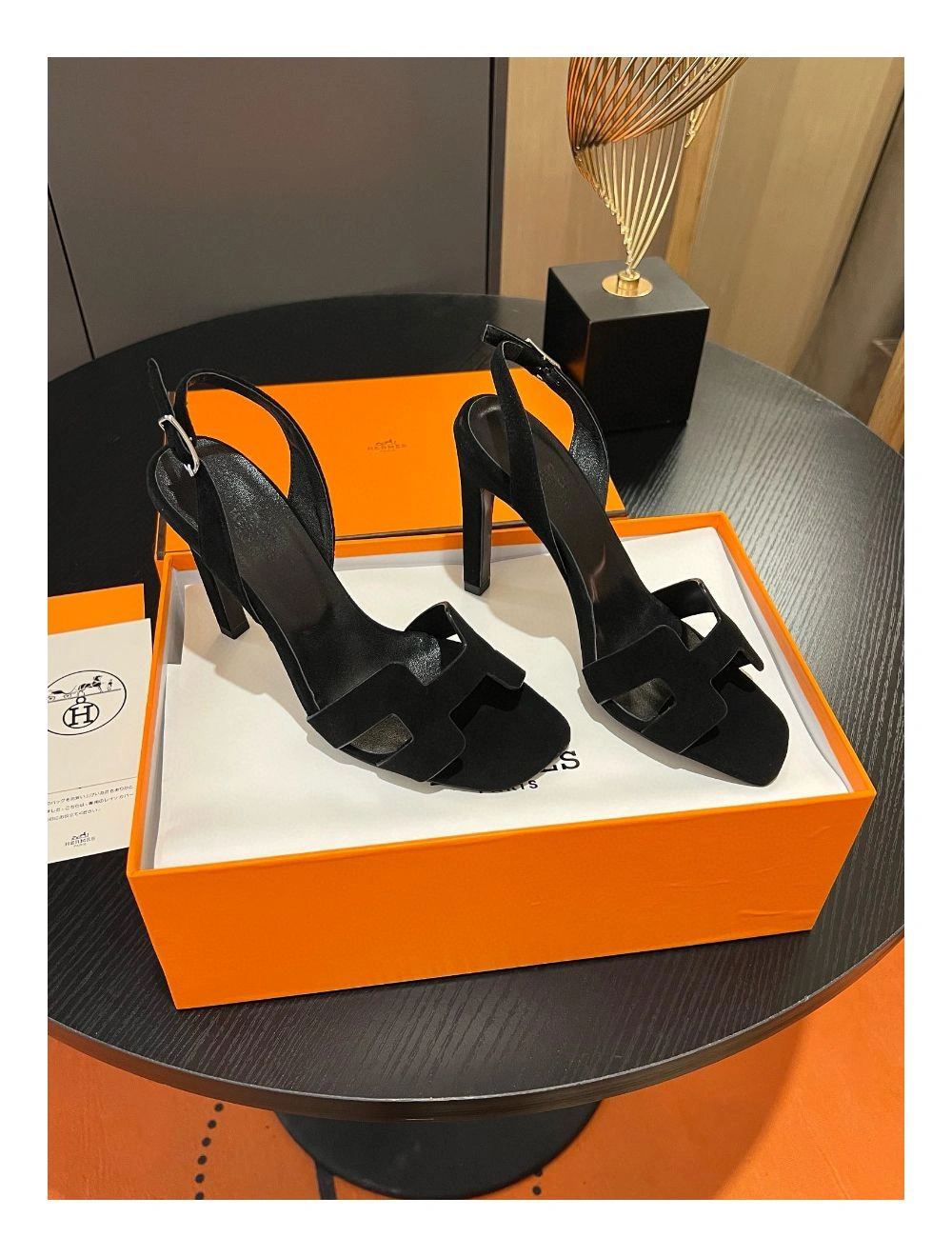 Hermes Heden 80 Sandals in Black Suede Leather