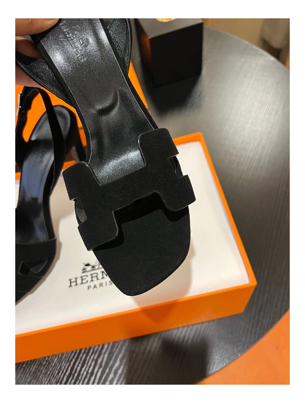 Hermes Heden 80 Sandals in Black Suede Leather