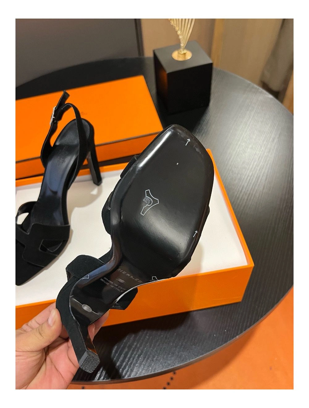 Hermes Heden 80 Sandals in Black Suede Leather