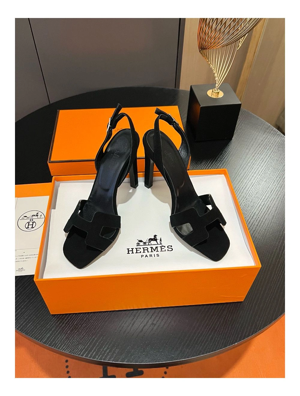 Hermes Heden 80 Sandals in Black Suede Leather