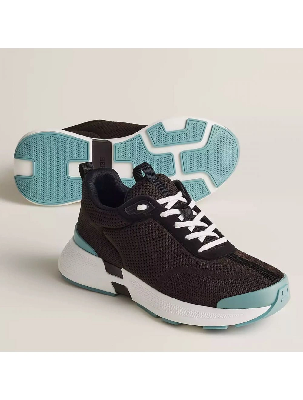Hermes Heros Sneakers in Black Knit and Black Suede