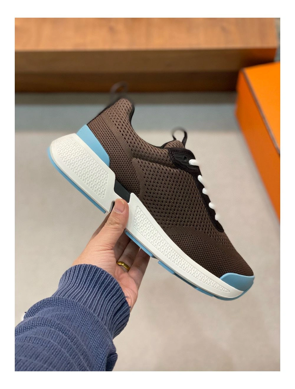 Hermes Heros Sneakers in Black Knit and Black Suede