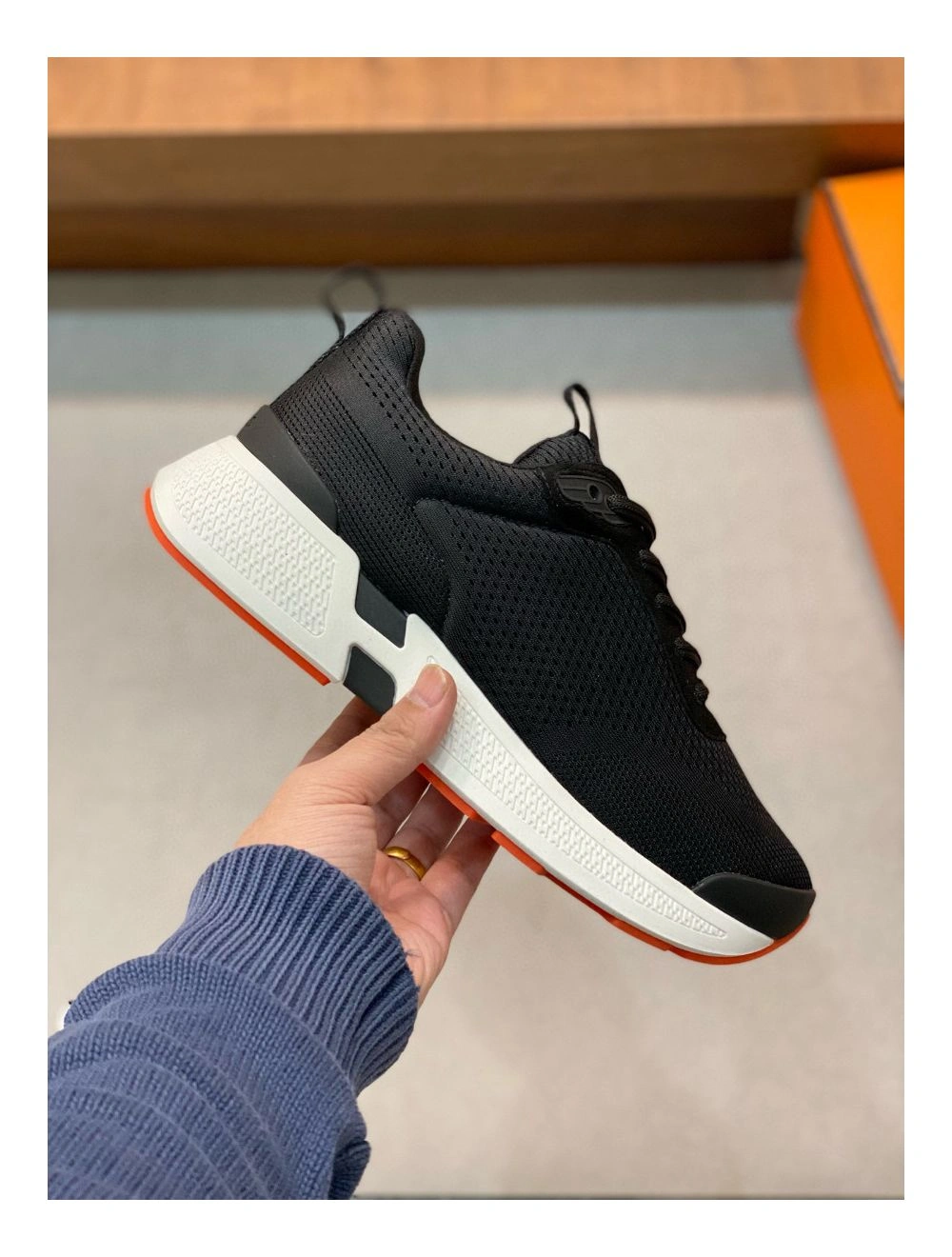 Hermes Heros Sneakers in Black Technical Knit