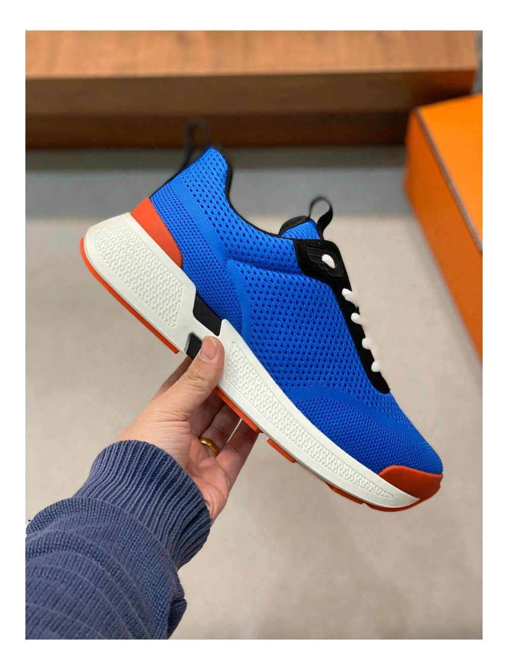 Hermes Heros Sneakers in Blue Technical Knit