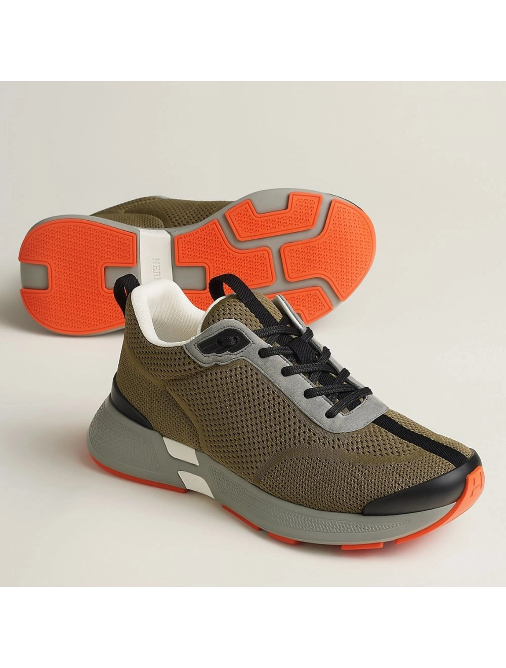 Hermes Heros Sneakers in Khaki Technical Knit