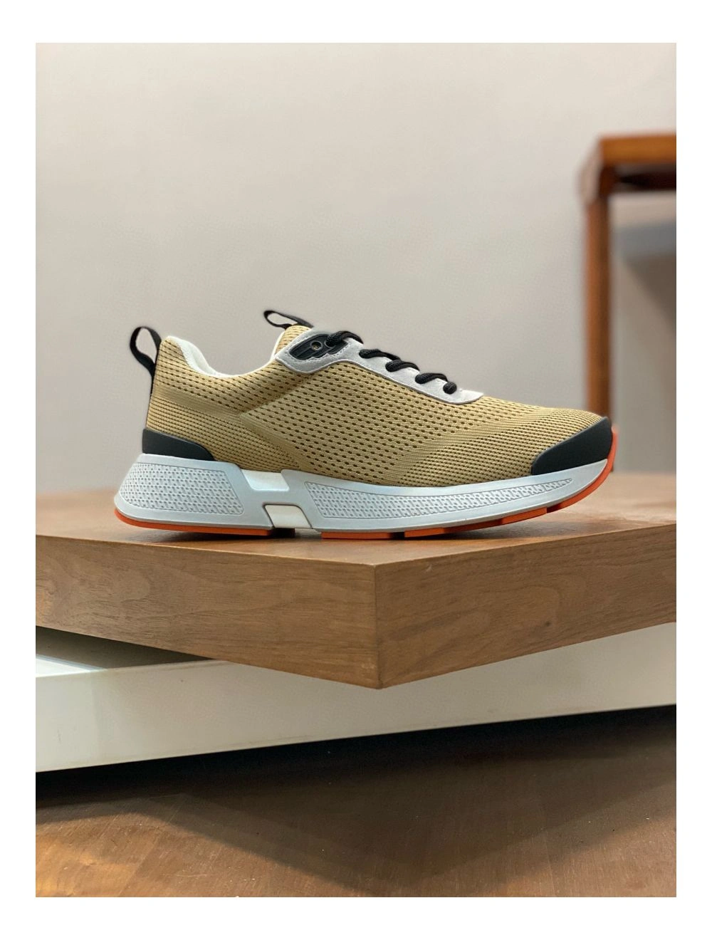 Hermes Heros Sneakers in Khaki Technical Knit