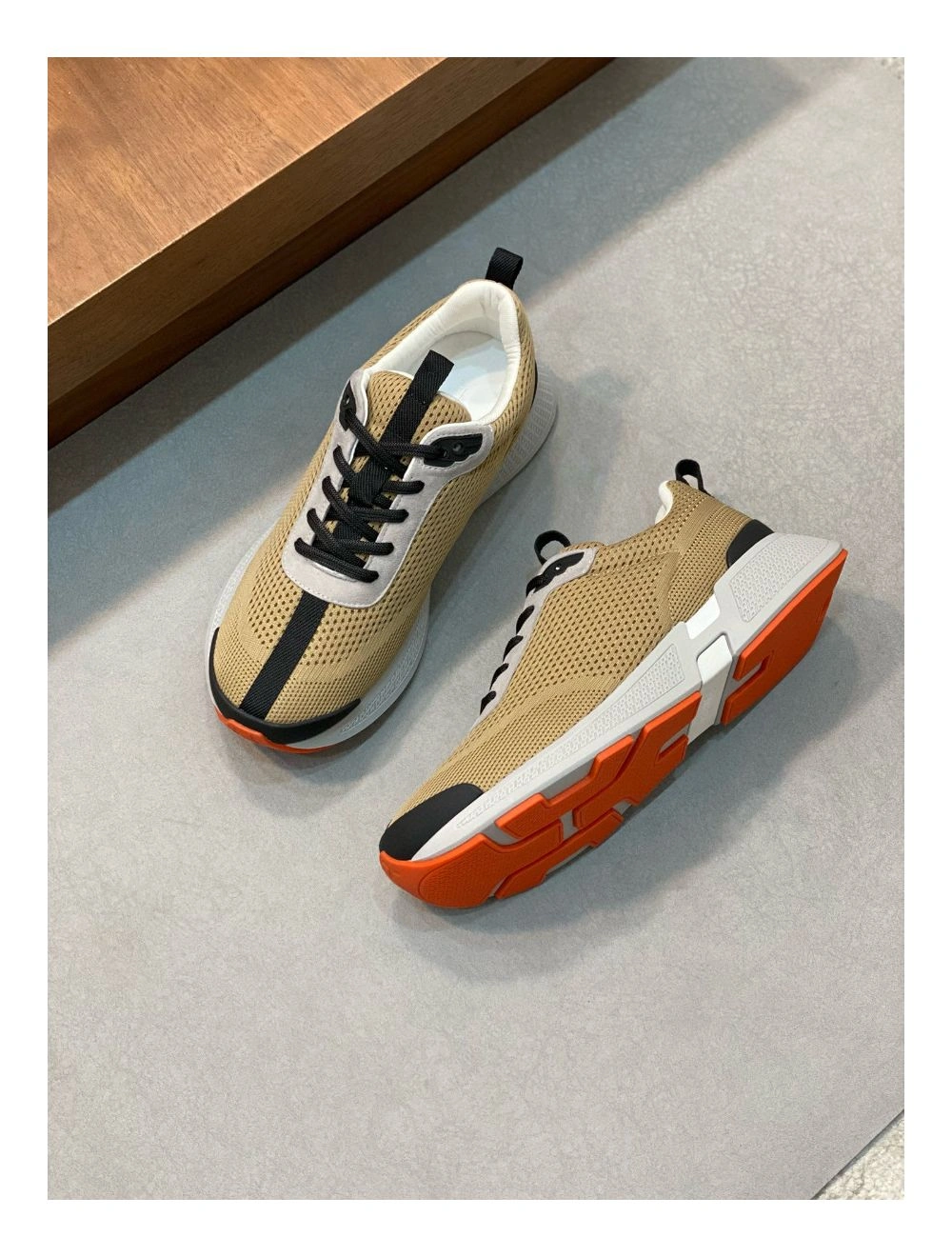 Hermes Heros Sneakers in Khaki Technical Knit