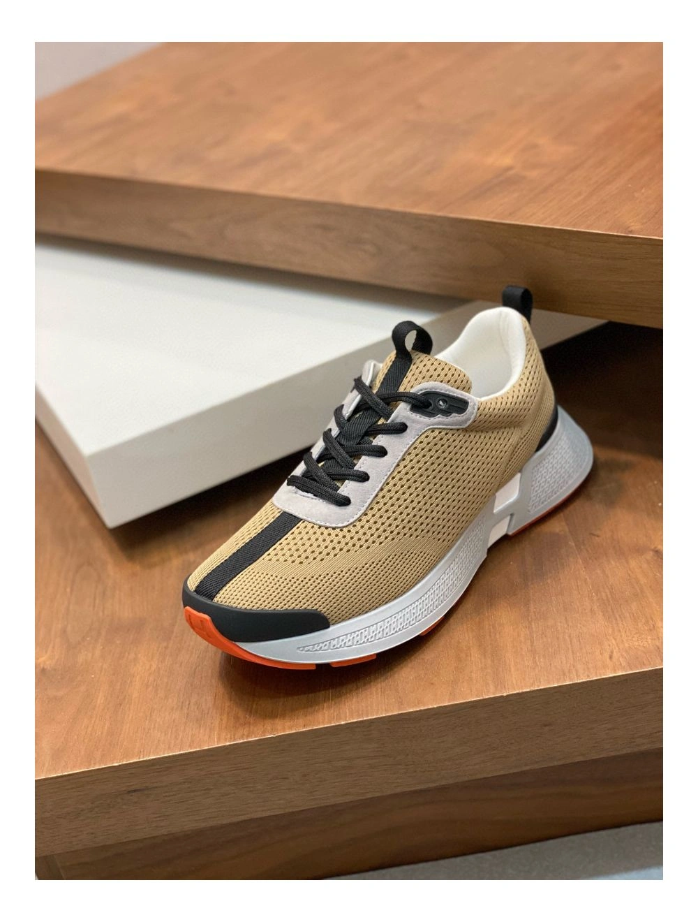 Hermes Heros Sneakers in Khaki Technical Knit
