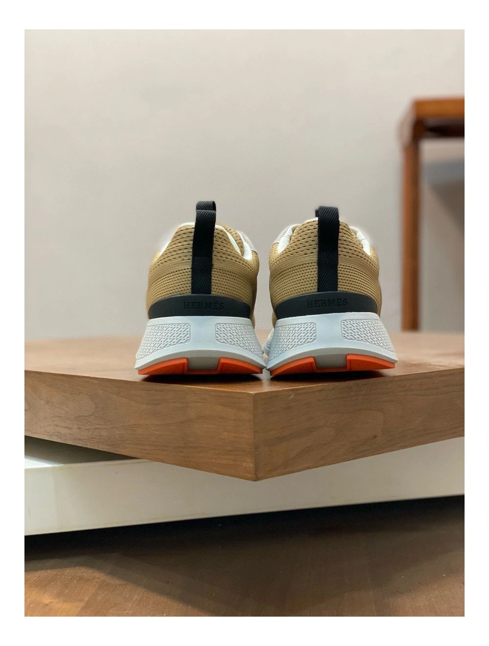 Hermes Heros Sneakers in Khaki Technical Knit