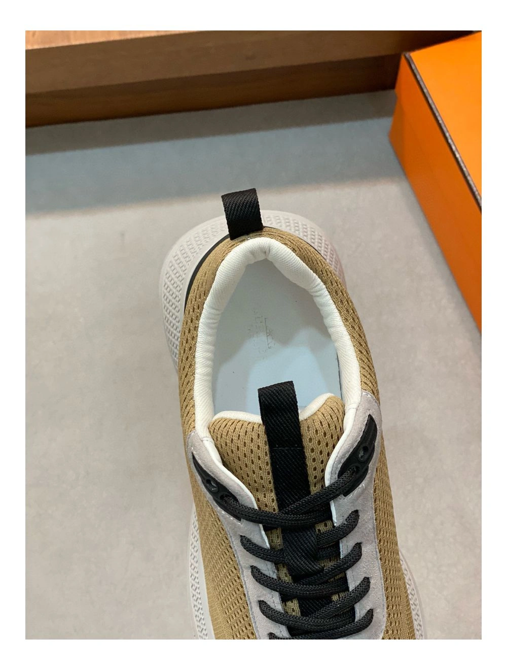 Hermes Heros Sneakers in Khaki Technical Knit