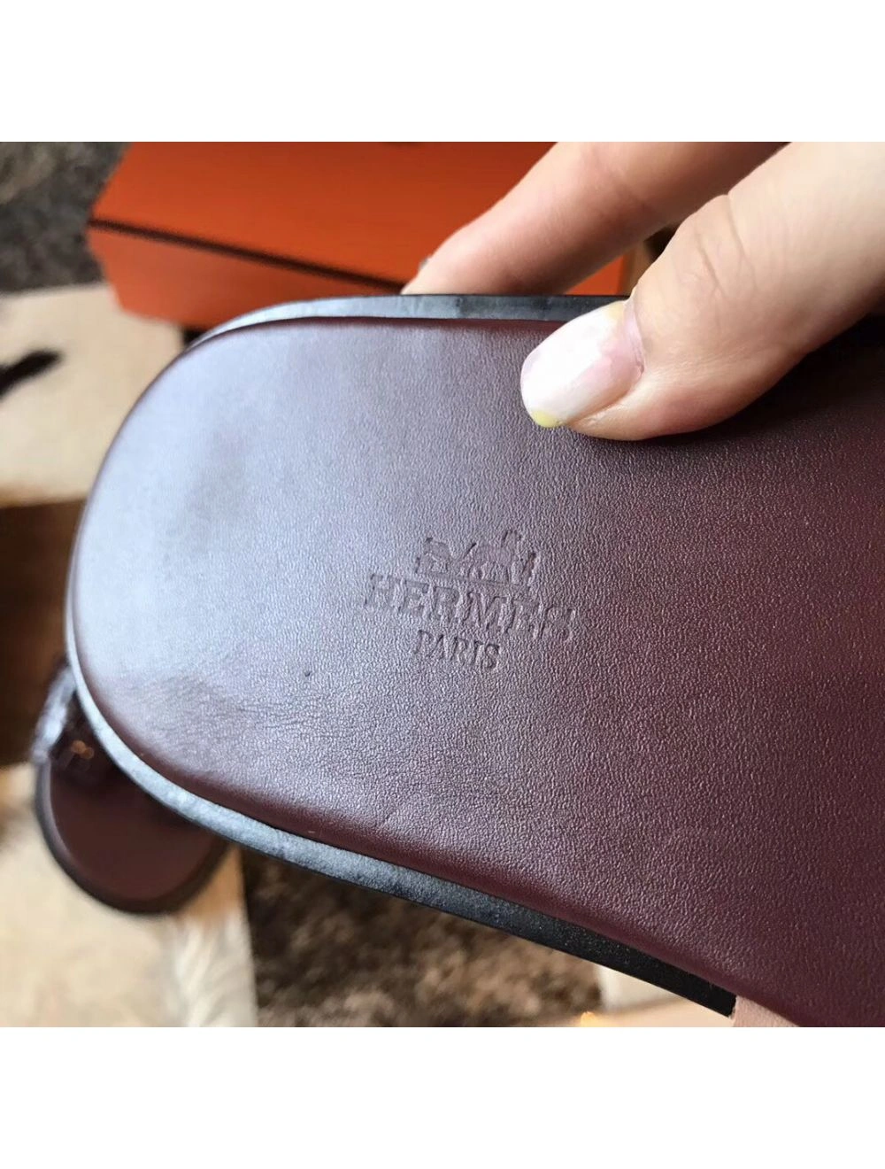 Hermes Izmir Sandals In Bordeaux Shiny Niloticus Crocodile