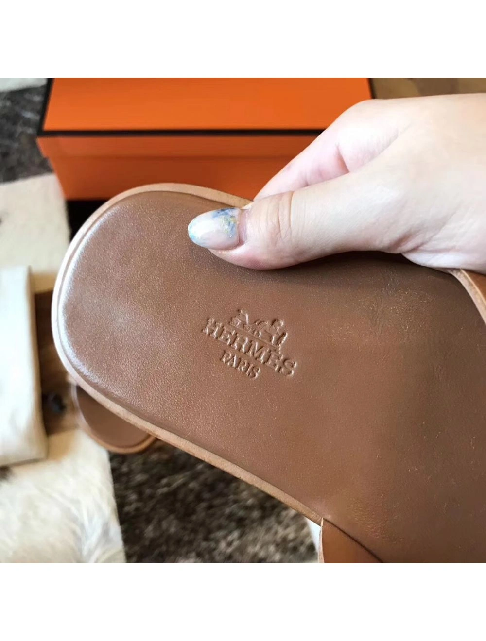 Hermes Izmir Sandals In Brown Epsom Leather