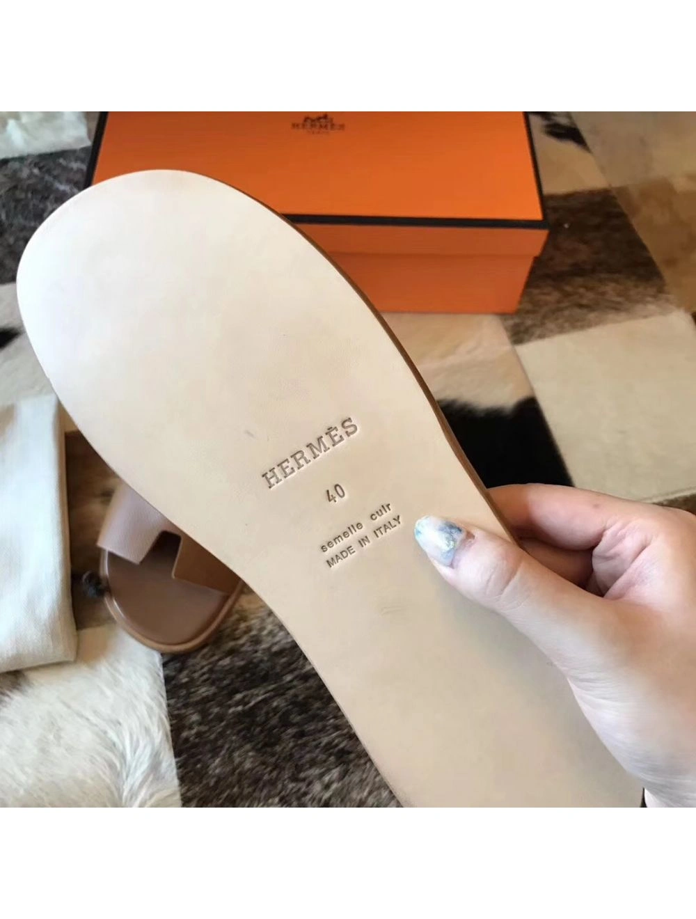 Hermes Izmir Sandals In Brown Epsom Leather