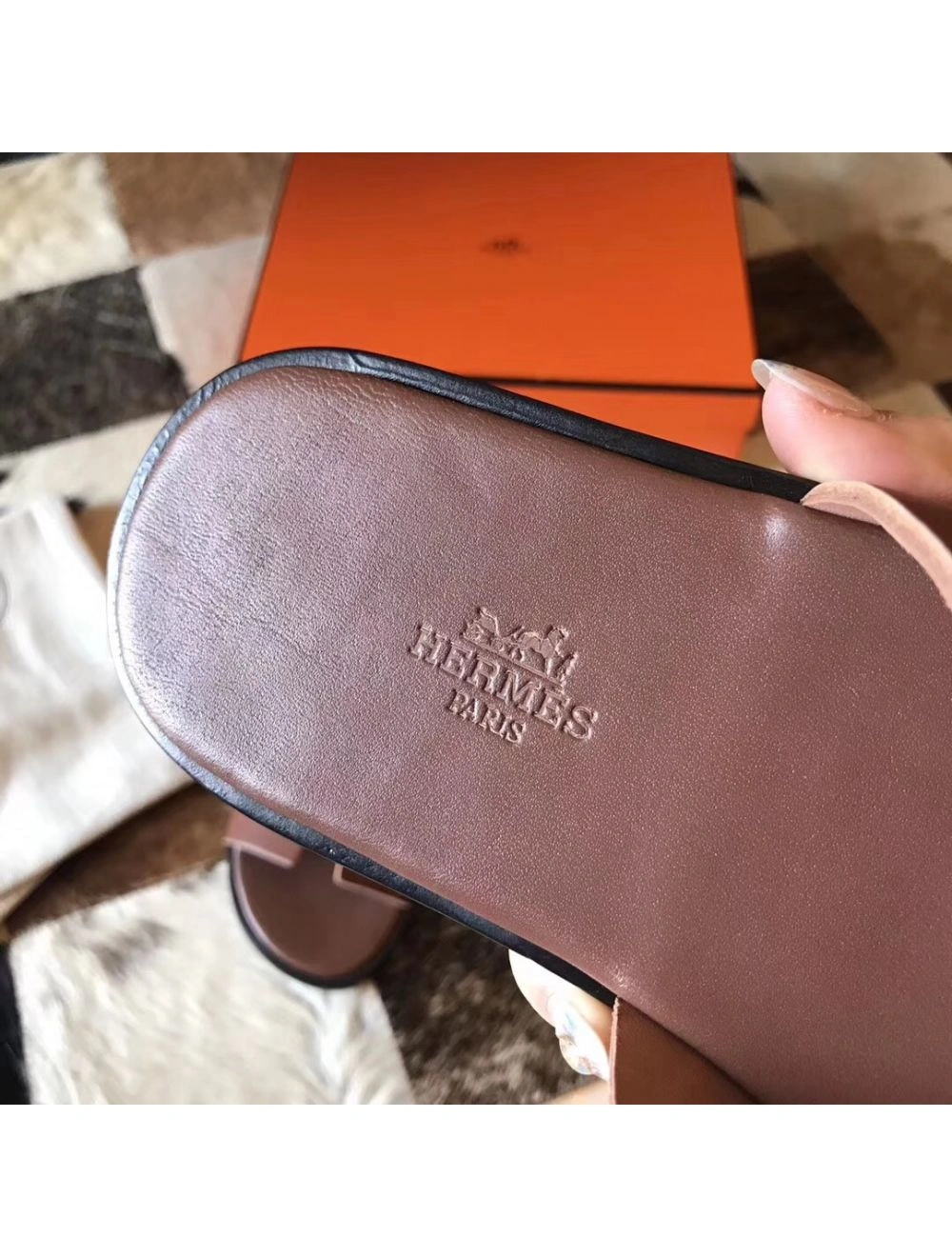 Hermes Izmir Sandals In Camarel Swift Leather