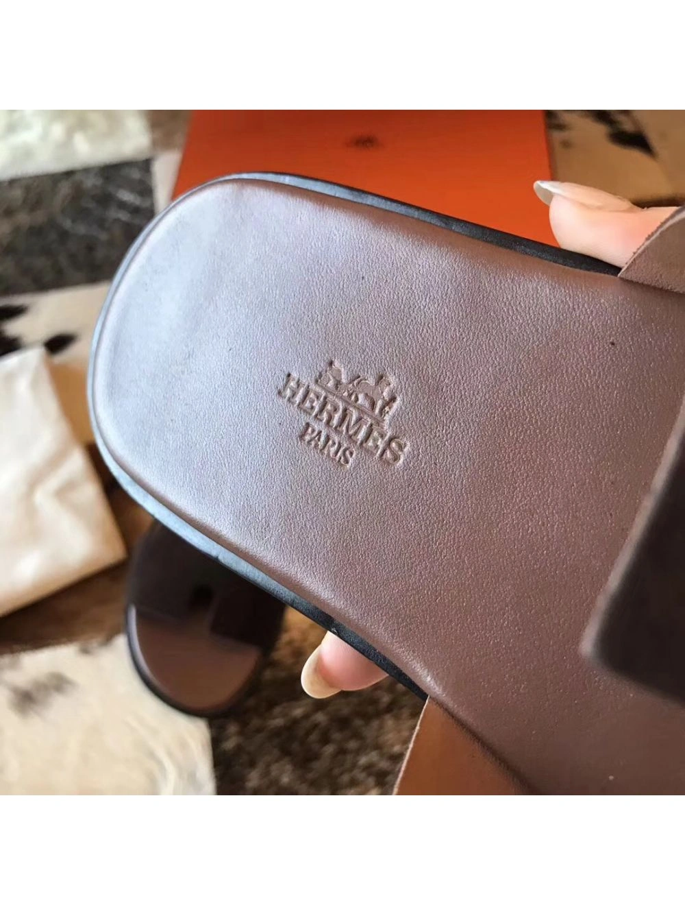 Hermes Izmir Sandals In Chocolate Suede Leather